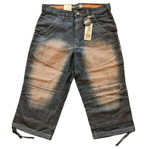 ESMX Denim Skater Shorts Mens 34x21 Brown Fade Wash Jnco-Style Y2K Deadstock NWT